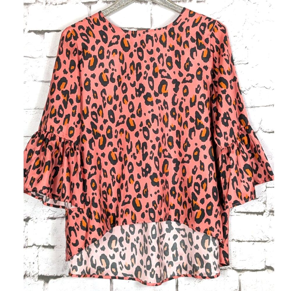 LaRoque 100% Silk Pink Leopard Print Top Tunic High-Low Hem Feminine One Size